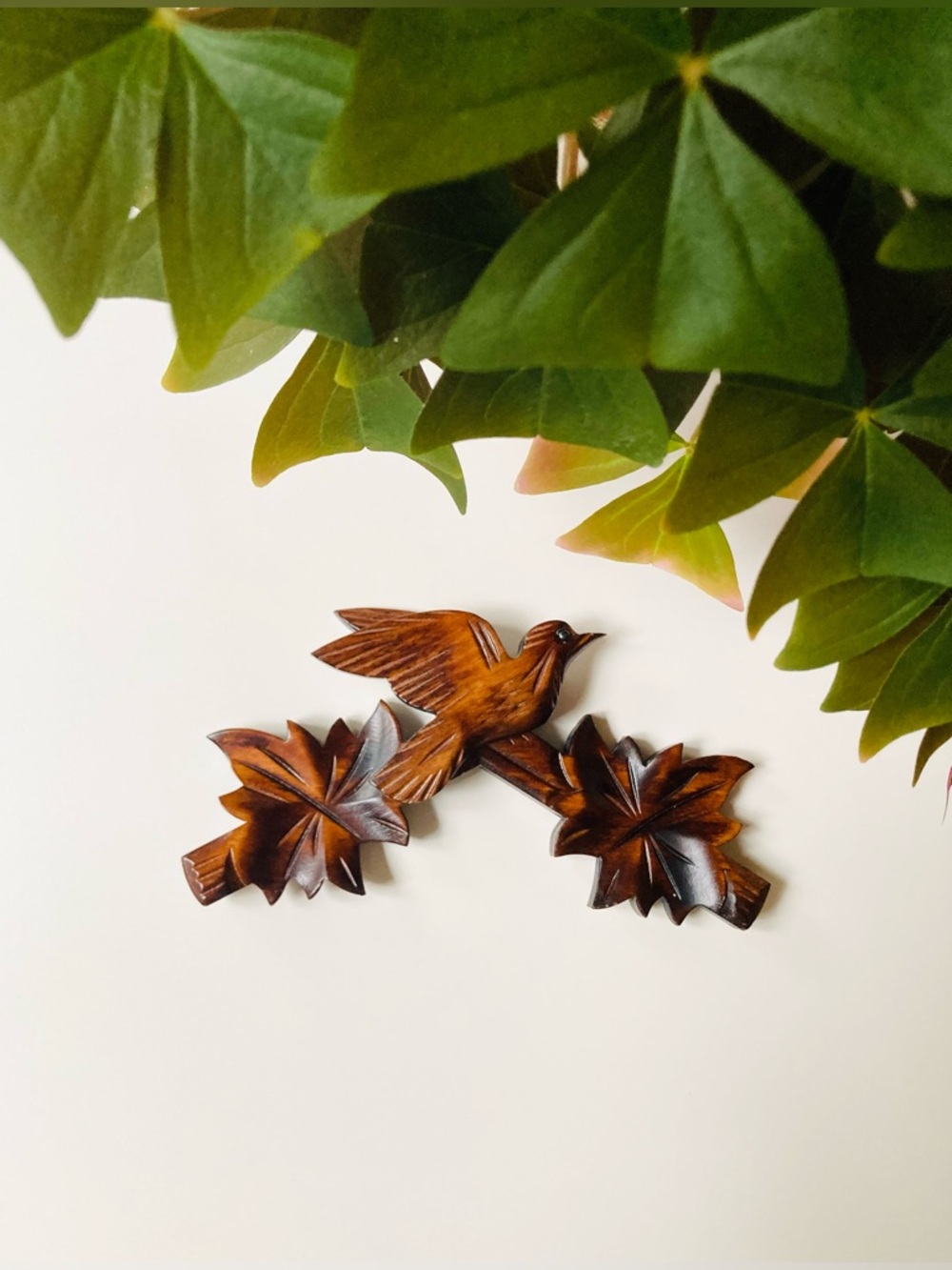 Carved Wooden Cuckoo Clock Topper with Bird - Woodland Wall Accent